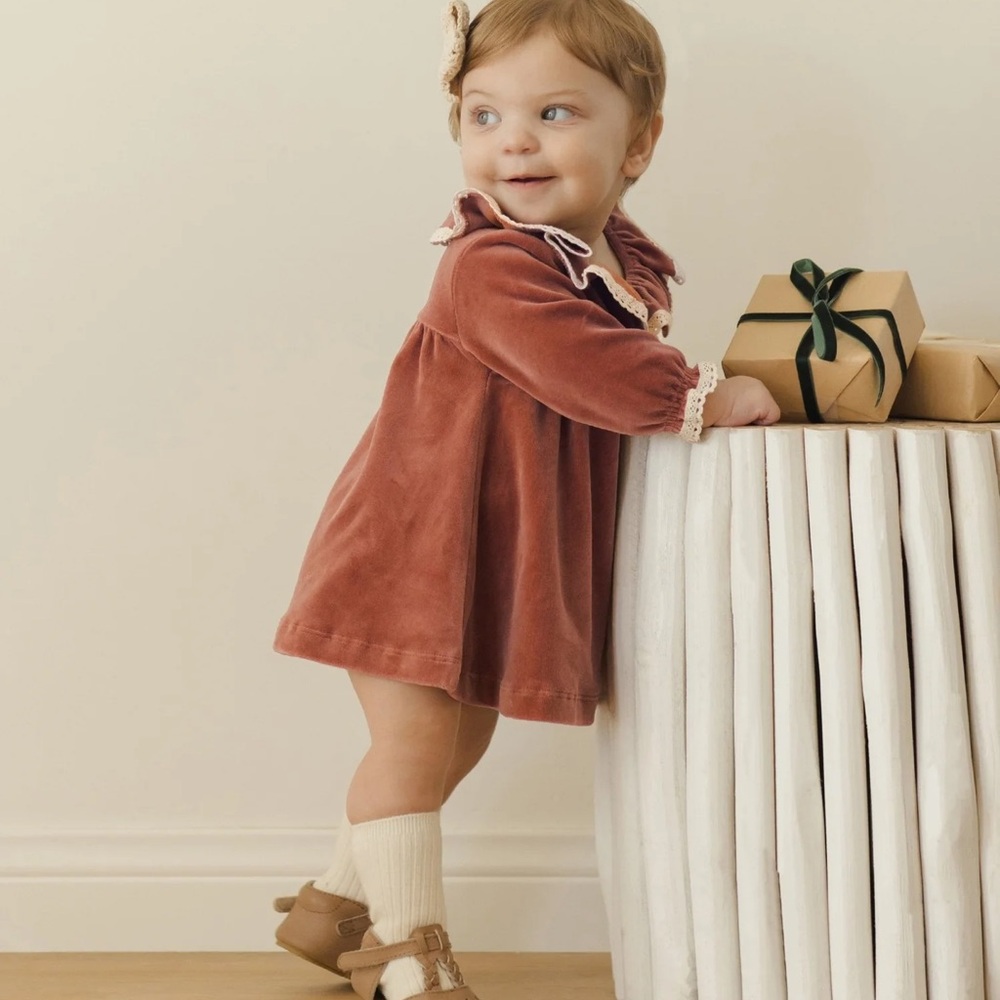SOLD Quincy Mae Velour Baby Dress || Cranberry 12-18 months